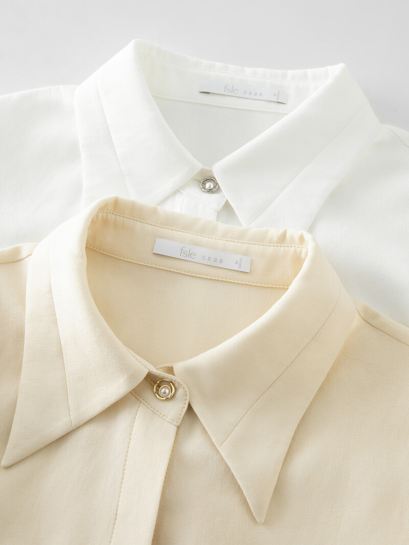 Bluză albă cu mânecă lungă pentru femei FSLE, cu gât polo, cu mâneci bufante, temperament, cămașă albă, galbenă, largi, topuri cu un singur piept 24FS13330