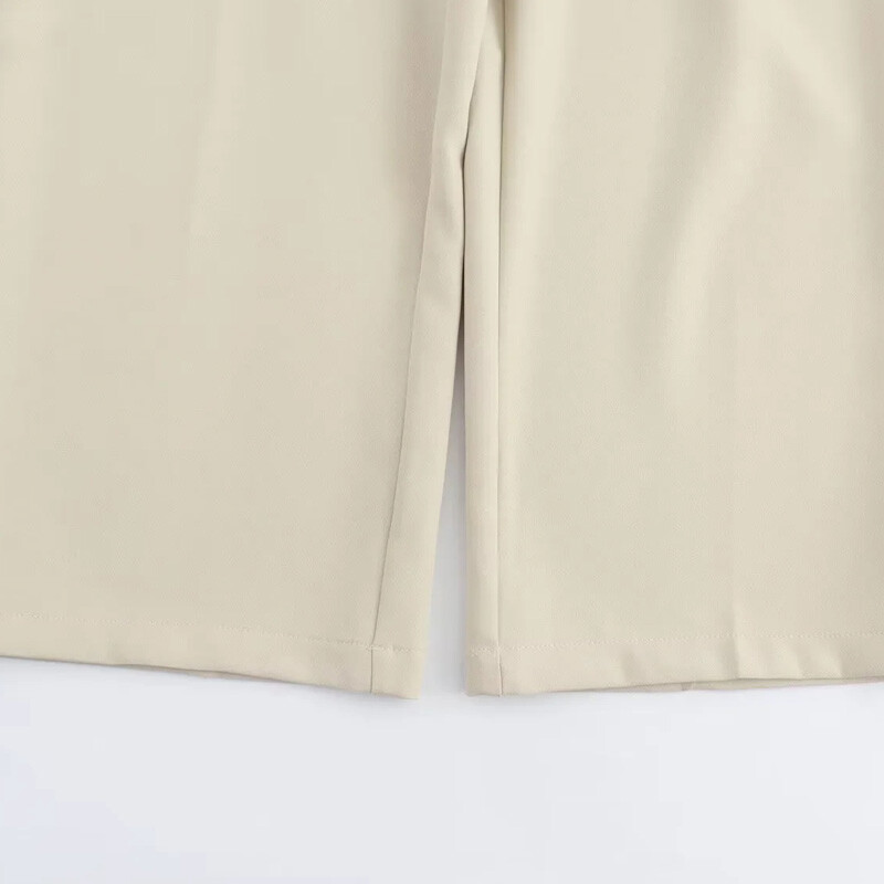 TRAF 2024 Moteriškos kelnės aukštu juosmeniu, plačios skystos kelnės, moteriškos biuro laisvalaikio sutrumpintos kelnės Moteriškos vasarinės klostuotos kelnės