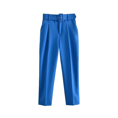 TRAF-sieviešu bikses ar augstu vidukli ar rāvējslēdzēju, ar jostu, biroja bikses, sānu kabatas, sieviešu modes