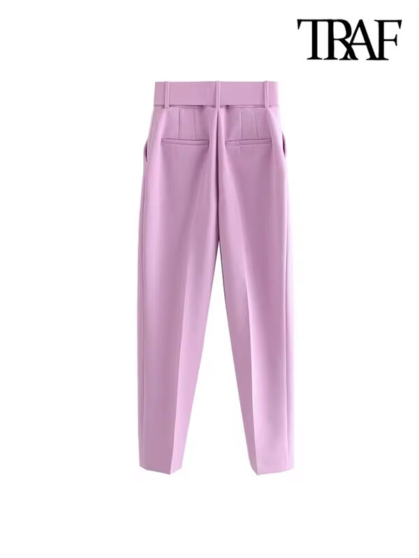 TRAF-sieviešu bikses ar augstu vidukli ar rāvējslēdzēju, ar jostu, biroja bikses, sānu kabatas, sieviešu modes