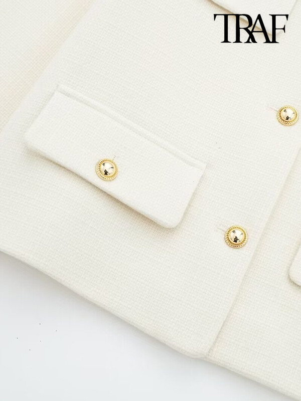 TRAF-Γυναικείο παλτό με χρυσό κουμπί, O λαιμός, μακρυμάνικο, γυναικεία πανωφόρια, κομψά μπλουζάκια, μόδα