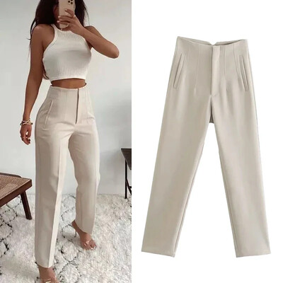 TRAF Fashion Office Wear Pantaloni cu talie înaltă pentru femei Pantaloni formali ținute de birou Pantaloni creion Negru Roz Alb Pantaloni de damă