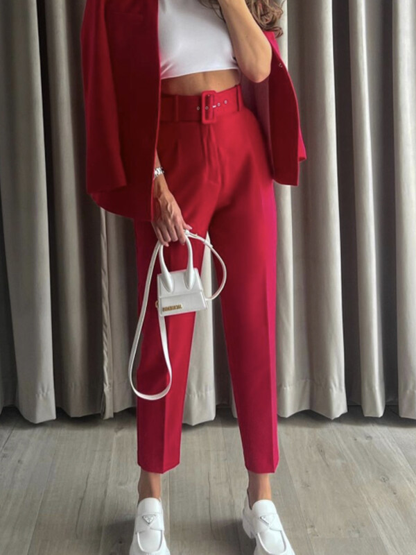 TRAF 2022 Mėlynos moteriškos kelnės diržas aukštu juosmeniu moteriškos kelnės žalios biuro kelnės moterims Streetwear Y2K estetinės kelnės moteriškos