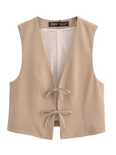 Aonibeier Κομψό Φιόγκο με κορδόνι Γυναικείο Γιλέκο Traf 2024 Φθινόπωρο V λαιμόκοψη με κούφιο έξω αμάνικο λεπτό σακάκι Crop Top Blazer Γιλέκο Y2K