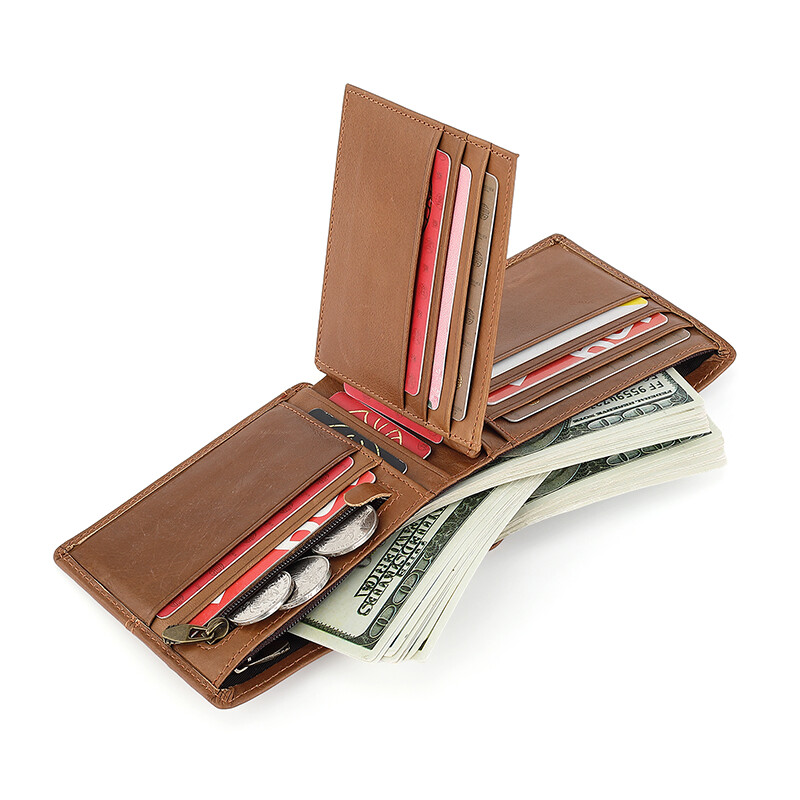 Muški novčanik RFID-zaštićen kožni dvostruki novčanik Muški ekstra kapacitet Muški novčanik Kožni dvostruki ultratanki novčanik za kreditnu karticu