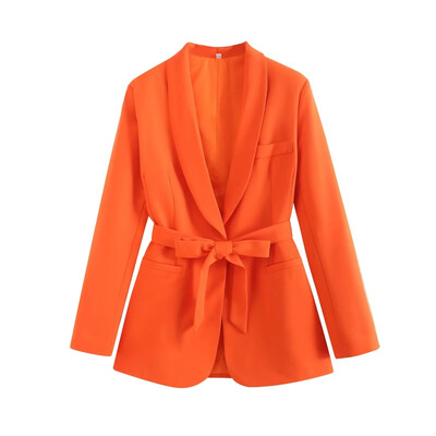 TRAF Γυναικεία Μόδα Νέα μακρυμάνικη ζώνη Φιόγκο blazers κοστούμι παλτό Κομψό γυναικείο ψηλόμεσο παντελόνι Παντελόνι δύο τεμαχίων