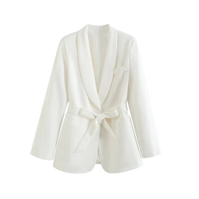 TRAF Γυναικεία Μόδα Νέα μακρυμάνικη ζώνη Φιόγκο blazers κοστούμι παλτό Κομψό γυναικείο ψηλόμεσο παντελόνι Παντελόνι δύο τεμαχίων