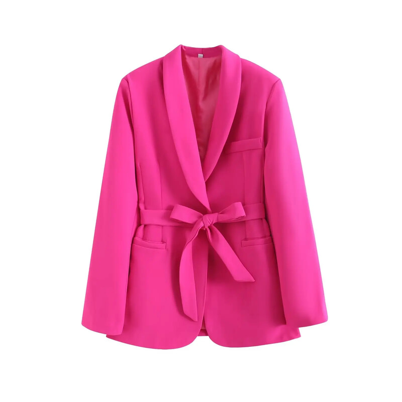 TRAF Γυναικεία Μόδα Νέα μακρυμάνικη ζώνη Φιόγκο blazers κοστούμι παλτό Κομψό γυναικείο ψηλόμεσο παντελόνι Παντελόνι δύο τεμαχίων