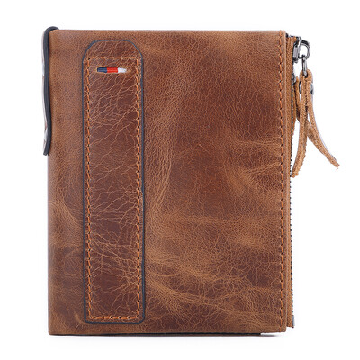 Klassikaline meeste rahakott Ehtsast lehma nahast lühike kaardihoidja nahast meeste rahakott Kvaliteetne disain meeste rahakott lukuga taskuga