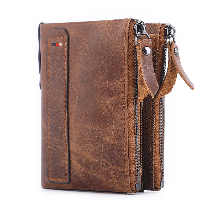 Klassikaline meeste rahakott Ehtsast lehma nahast lühike kaardihoidja nahast meeste rahakott Kvaliteetne disain meeste rahakott lukuga taskuga