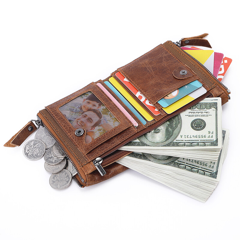 Klassikaline meeste rahakott Ehtsast lehma nahast lühike kaardihoidja nahast meeste rahakott Kvaliteetne disain meeste rahakott lukuga taskuga
