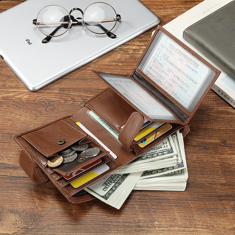 Augstākās kvalitātes īstas govs ādas maks vīriešu īsa dizaina somiņa ar pases fotoattēlu turētāju vīriešu sajūga makiem