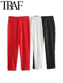 TRAF GAL 2024 Άνοιξη Γυναικεία 3 Χρώματα Casual Ψηλόμεση Χάρεμ Παντελόνι Αστραγάλου Μόδα Φερμουάρ Παντελόνι μία τσέπη Γραφείο Lady Bottom Y2k