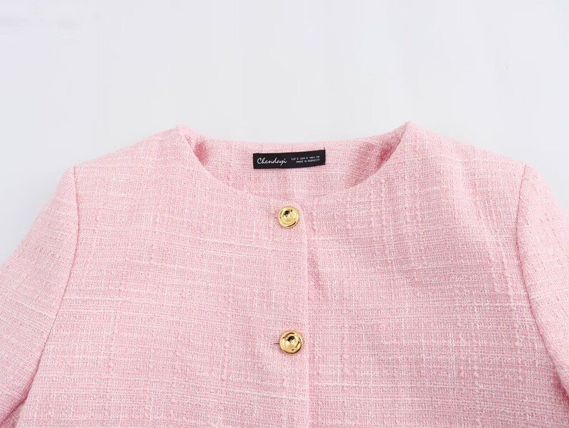 TRAFZA 2024 női tavaszi nyár irodai női tömör blézerek egysoros textúrájú dzseki O-nyakú divatos női alkalmi blézer