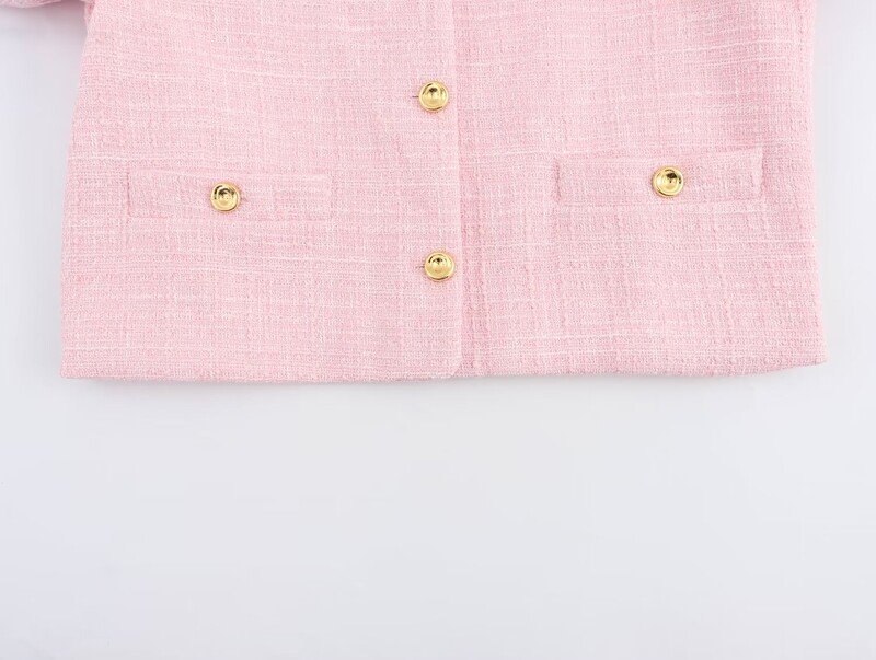 TRAFZA 2024 női tavaszi nyár irodai női tömör blézerek egysoros textúrájú dzseki O-nyakú divatos női alkalmi blézer