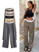 TRAF Ženske Wanted Line Decoration Splicing Široke hlače Male nabrane Hlače visokog struka Elegantna ženska odjeća