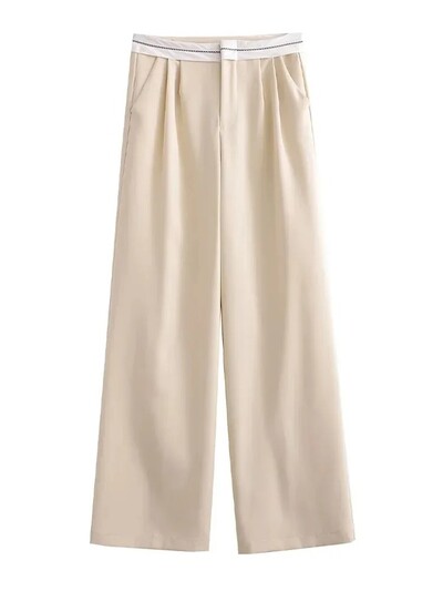 TRAF Ženske Wanted Line Decoration Splicing Široke hlače Male nabrane Hlače visokog struka Elegantna ženska odjeća