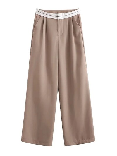 TRAF Ženske Wanted Line Decoration Splicing Široke hlače Male nabrane Hlače visokog struka Elegantna ženska odjeća