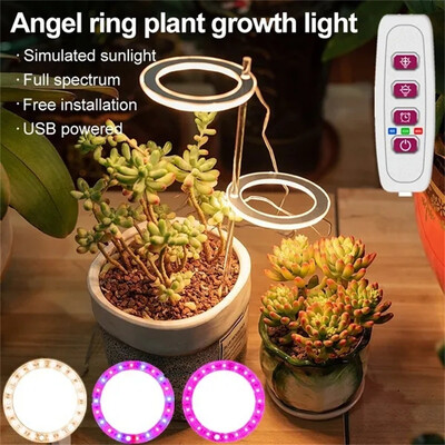 1/2/3/4Heads Angel Ring LED cu spectru complet de lumină de creștere cu 20-80 LED-uri 5 nivele reglabile Lumină pentru plante pentru plante de interior