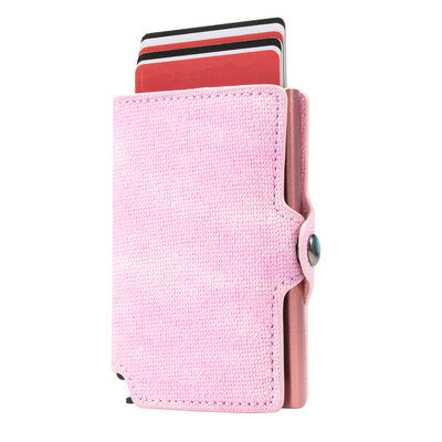 CASEKEY Suport pentru carduri Antifurt Cutie ușoară din aluminiu Cutie subțire din piele denim Poșetă tip portofel pentru bărbați și femei.