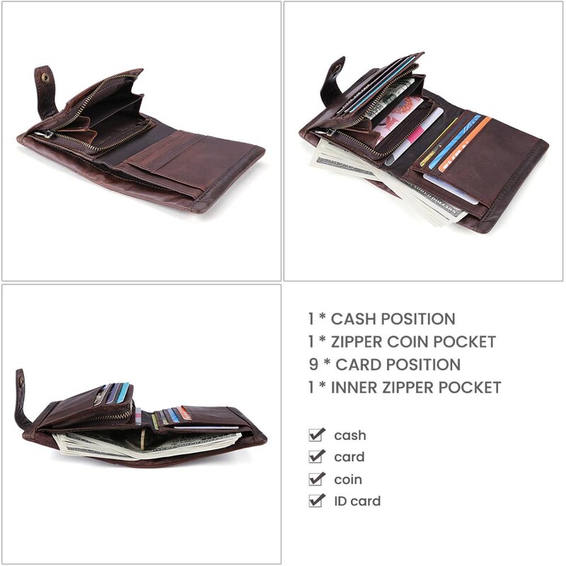 JOYIR muški novčanik od prave kože RFID Vintage Crzay Horse kožni novčanik s džepom za novčiće Kratki novčanici Držači kartica Muška torbica