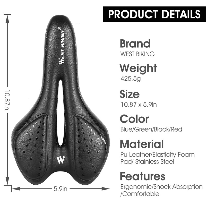 WEST BIKING Σέλα ποδηλάτου MTB Mountain Road Bicycle Seat PU Δερμάτινο Gel Ανώδυνο ποδηλατικό μαξιλάρι BMX Άνετα αντικραδασμικά ανταλλακτικά
