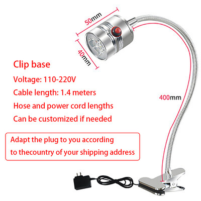 Darbinis žibintas itin ryškus skaidrus apšvietimas 110-220V 5W LED reguliuojamo kaklo fiksuoto pagrindo šviesos kištukas gali būti pritaikytas