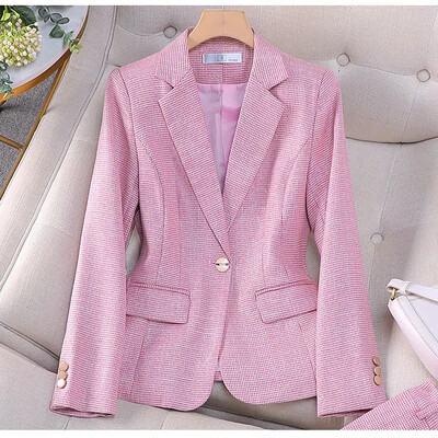 Luksusa mazi sieviešu rozā žakete sieviešu profesionālie uzvalki sieviešu temperamenta uzvalki modes intervija formāli bikškostīmi