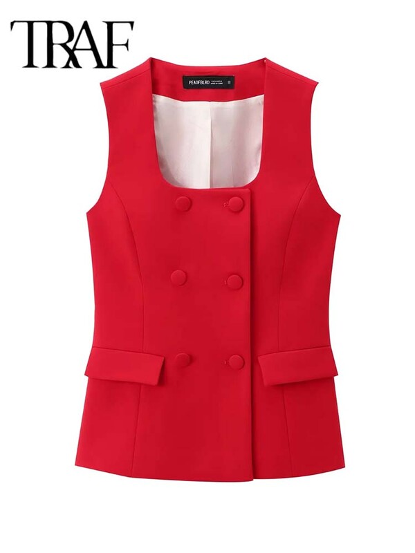 TRAF Femei 2 Piese Set Nouă Moda Vestă Birou Top+Pantaloni Drepți Despicați Costum Femei Set Formal Două Piese Tinuta Femei