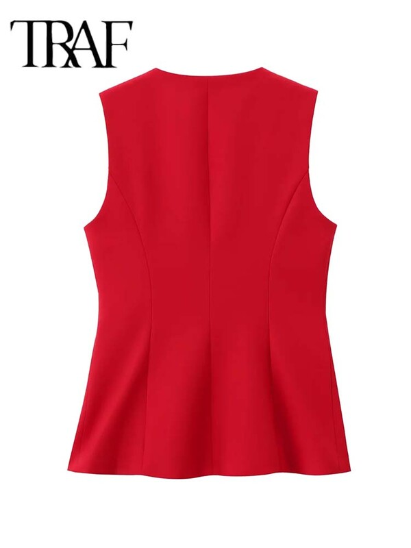 TRAF Femei 2 Piese Set Nouă Moda Vestă Birou Top+Pantaloni Drepți Despicați Costum Femei Set Formal Două Piese Tinuta Femei