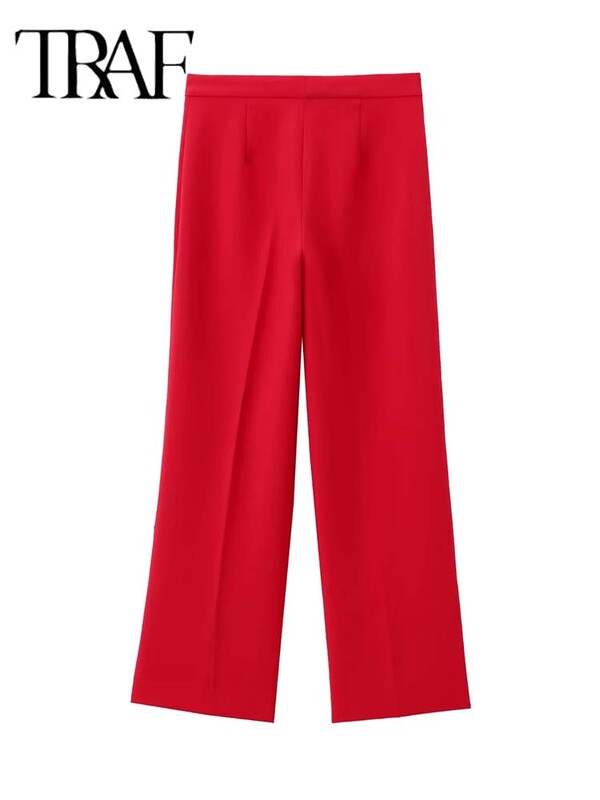 TRAF Femei 2 Piese Set Nouă Moda Vestă Birou Top+Pantaloni Drepți Despicați Costum Femei Set Formal Două Piese Tinuta Femei