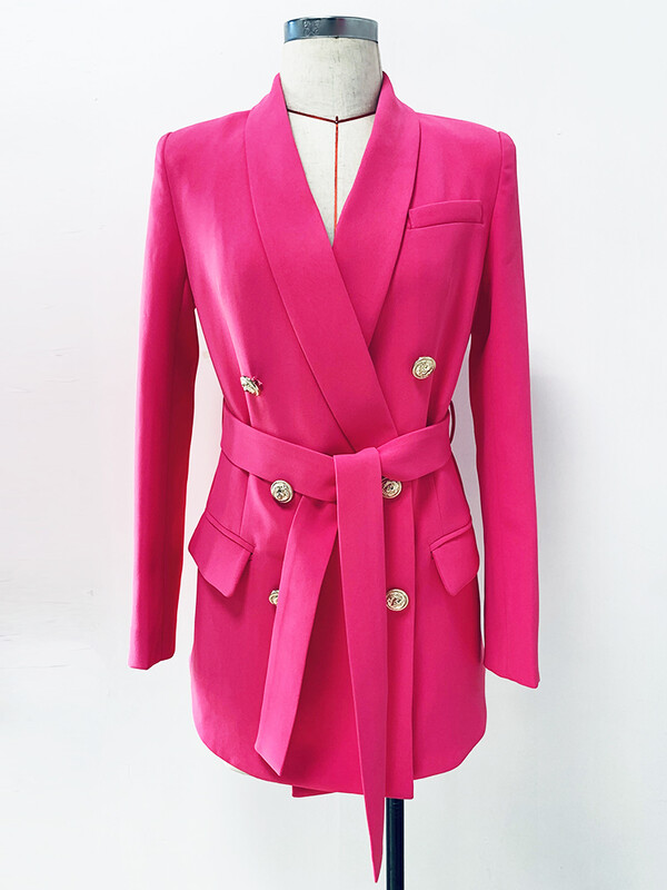 HIGH STREET New Fashion 2024 Γυναικείο τζάκετ σχεδιαστών Διπλό κουμπιά λιονταριού με ζώνη σάλι γιακά σακάκι ζεστό ροζ