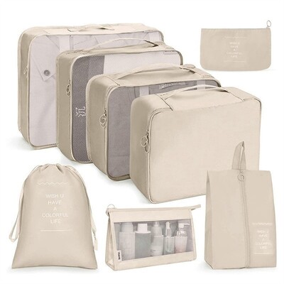 Set de 8 bucăți, organizator de călătorie impermeabil, genți portabile de depozitare, set de cuburi de ambalare, huse pentru bagaje, haine, lenjerie de corp.