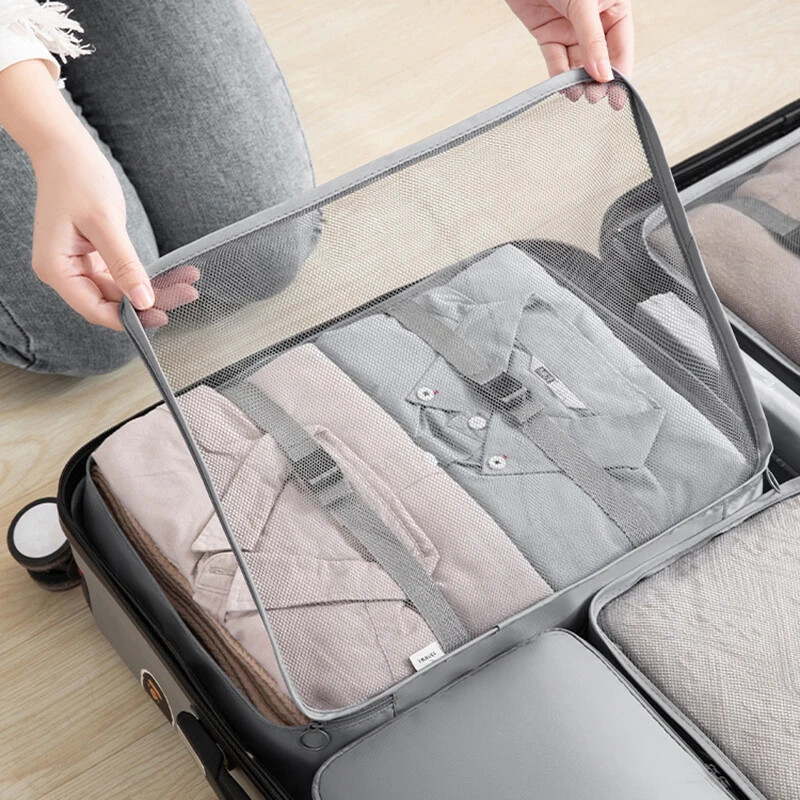 Set de 8 bucăți, organizator de călătorie impermeabil, genți portabile de depozitare, set de cuburi de ambalare, huse pentru bagaje, haine, lenjerie de corp.