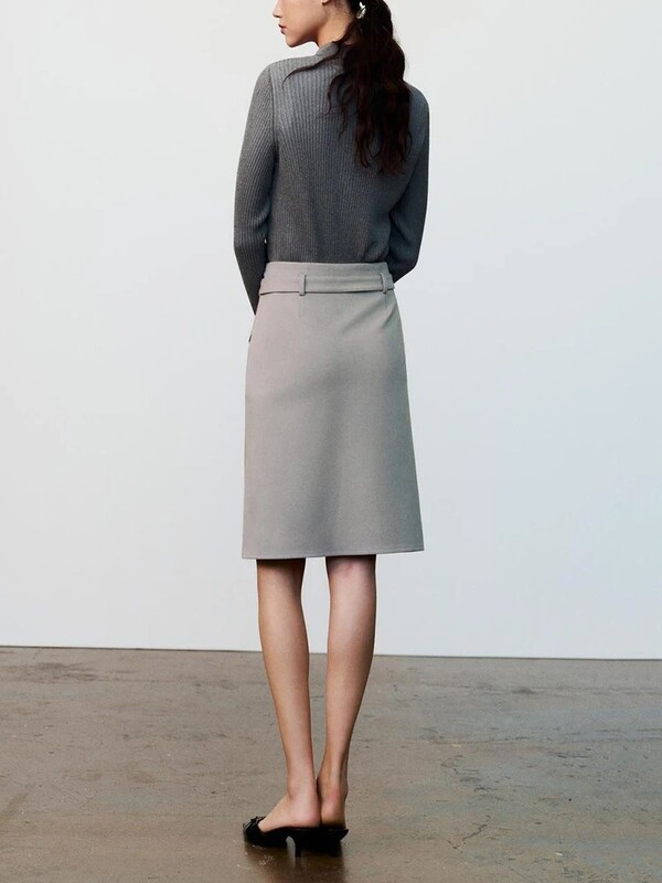 ZABA Γυναικεία ζώνη με πόρπη Ασύμμετρη φούστα με μισό σώμα Vintage λεπτή ψηλόμεση φούστα γραφείου Commuter Κομψή σπαστή φούστα με μισό σώμα