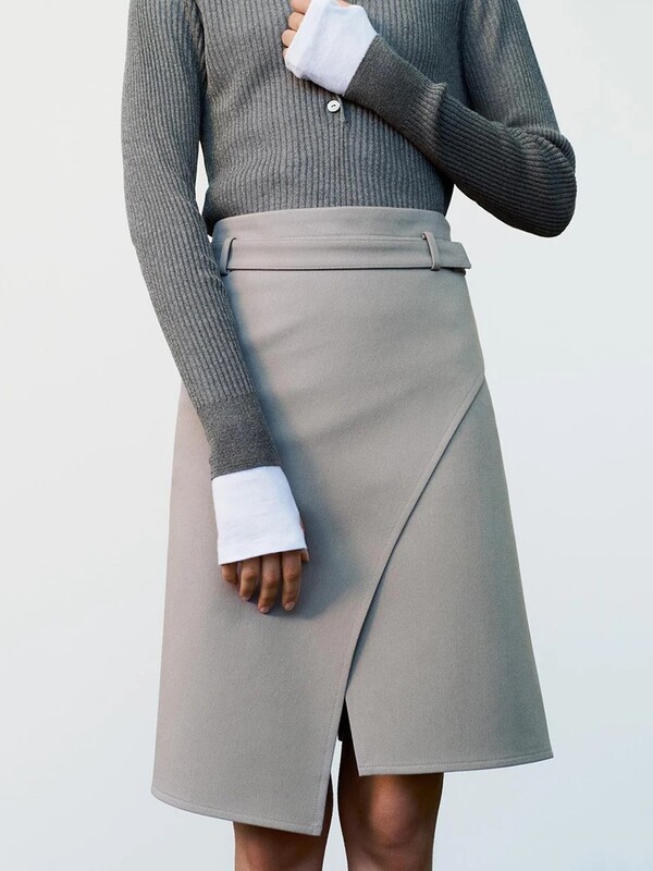 ZABA Γυναικεία ζώνη με πόρπη Ασύμμετρη φούστα με μισό σώμα Vintage λεπτή ψηλόμεση φούστα γραφείου Commuter Κομψή σπαστή φούστα με μισό σώμα