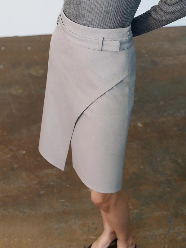 ZABA Γυναικεία ζώνη με πόρπη Ασύμμετρη φούστα με μισό σώμα Vintage λεπτή ψηλόμεση φούστα γραφείου Commuter Κομψή σπαστή φούστα με μισό σώμα