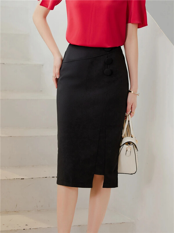 Női szoknya magas derekú Bodycon térdig érő ceruza Midi szoknyák hasított Offcie Lady Workwear Green 2024 trendi ruházattal