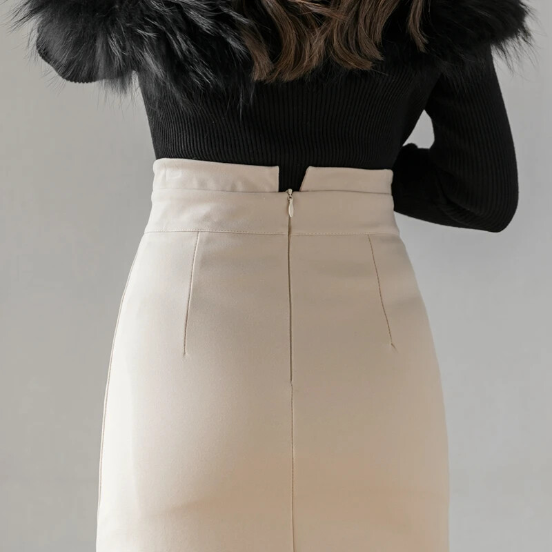 Fuste supradimensionate cu talie înaltă, cu nasturi, 2024, la modă, până la genunchi, fustă bodycon, fustă, haine coreeane, elegantă, sexy, de birou