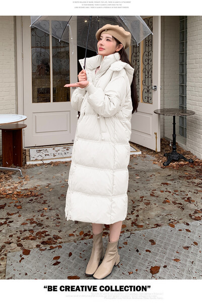 Χειμερινά παλτό 2024 X-long πουπουλένια για έγκυες γυναίκες Κορεάτικο στιλ φαρδιά μόδα με κουκούλα, βαμβακερά μπουφάν εγκυμοσύνης με φερμουάρ