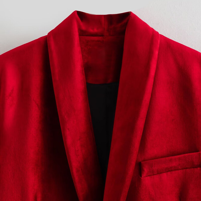 Blazere supradimensionate din catifea roșie, chic, de epocă