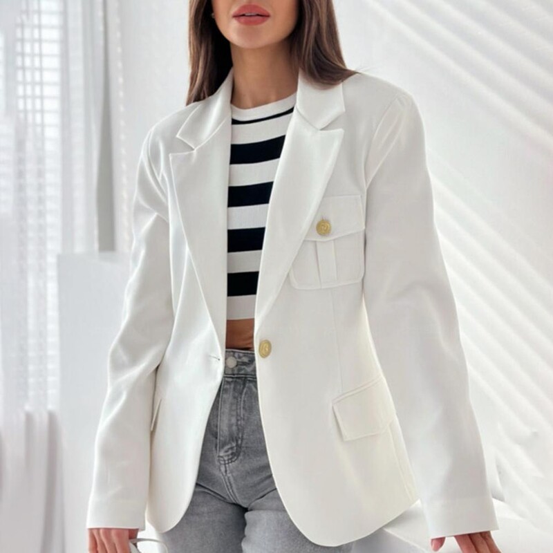 Rudens un ziemas jauns sieviešu uzvalks mētelis atloks ar garām piedurknēm atlokiem kabatas uzvalka jaka vienkrāsains, vienas pogas biroja sieviešu virsdrēbes