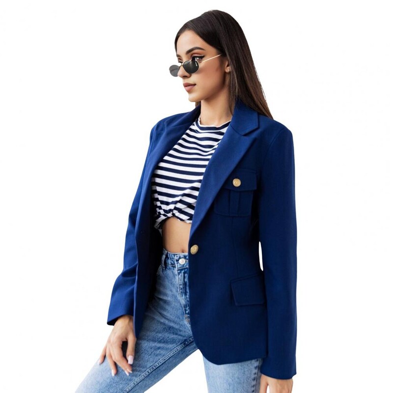 Rudens un ziemas jauns sieviešu uzvalks mētelis atloks ar garām piedurknēm atlokiem kabatas uzvalka jaka vienkrāsains, vienas pogas biroja sieviešu virsdrēbes