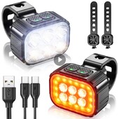 Atnaujintas Q6 Strobe Light dviračio žibintas priekinis žibintas USB įkraunamas LED 1100 mAh dviračio žibintas, atsparus vandeniui priekinių žibintų dviračio priedas