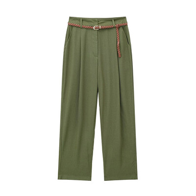 TRAF-Pantaloni de damă în față, buzunare laterale, cu centură, talie înaltă, braț cu fermoar, pantaloni pentru femei, modă șic