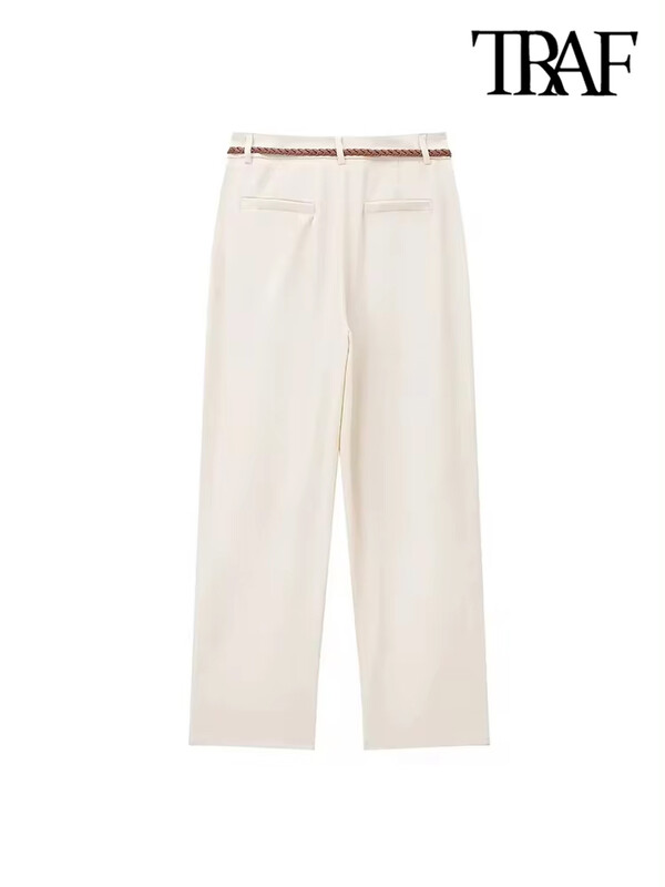 TRAF-Pantaloni de damă în față, buzunare laterale, cu centură, talie înaltă, braț cu fermoar, pantaloni pentru femei, modă șic