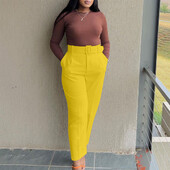 Radne hlače za žene, uredske, elegantne, visokog struka i remena, strukane, ravne do gležnja, modne ženske formalne poslovne donje hlače