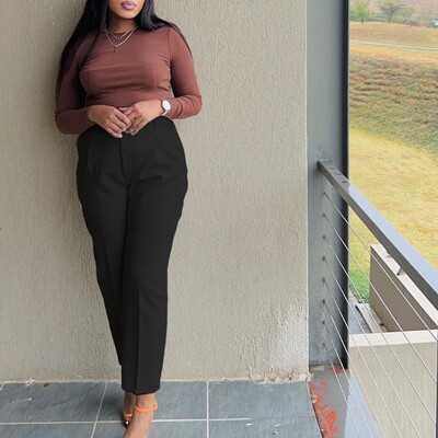 Radne hlače za žene, uredske, elegantne, visokog struka i remena, strukane, ravne do gležnja, modne ženske formalne poslovne donje hlače