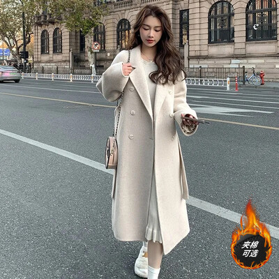 Κορεάτικο στιλ Έγκυος Γυναίκα μάλλινα παλτό Γραφείο Lady Κομψό μακρυμάνικο παλτό γιακά με γυριστό γιακά Εξωτερικά ενδύματα εγκυμοσύνης X-long Jacket