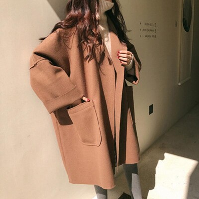 Korean Loose Winter Maternity Coats Plus Size Turn-Down Collar Long Sleeve Batwing Jackets Fashion Pregnant Women Woolen Outwear